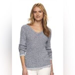 CHAPS Sz 2X Open Knit Blue & White Marled Classic V-neck Sweater Coastal Beachy